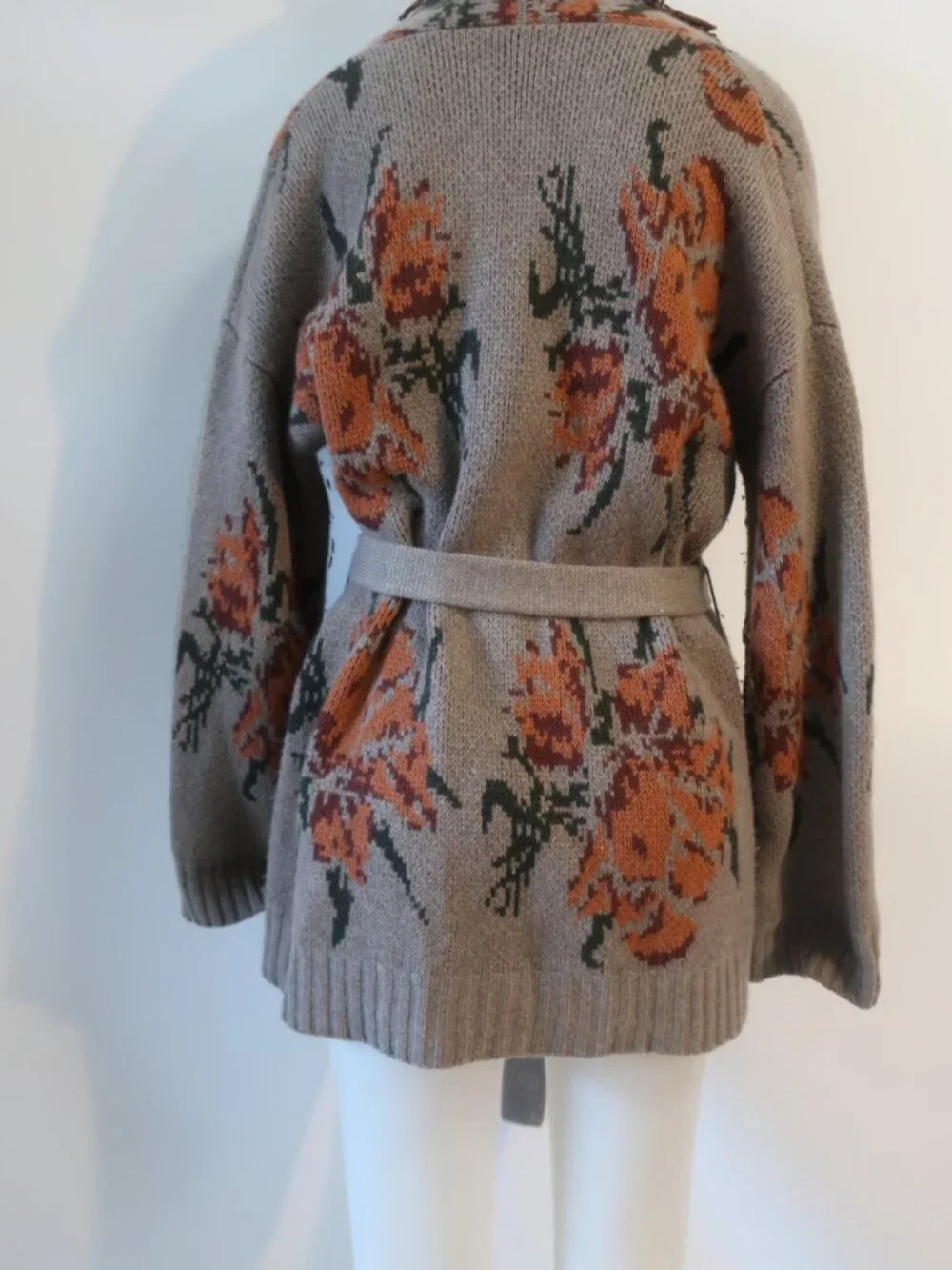 Womens Autumn Cashmere Brown, Orange, Grn Fringe Trim Belted Cardigan Sweater S - Picture 5 of 8